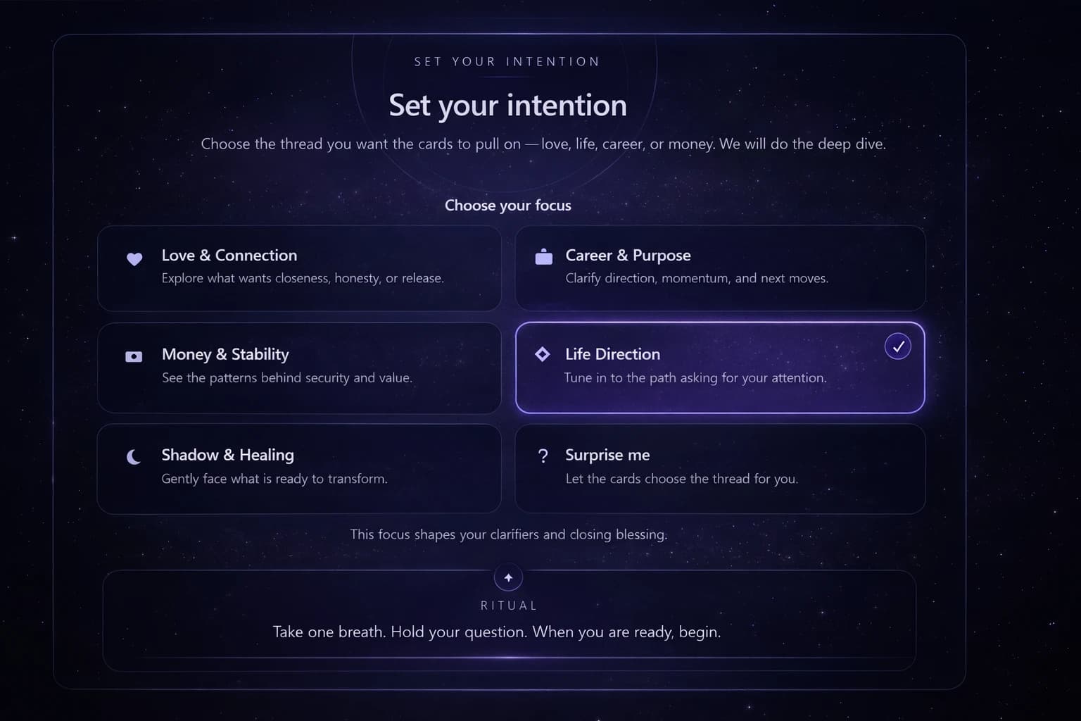 Example reading preview — guided ritual steps